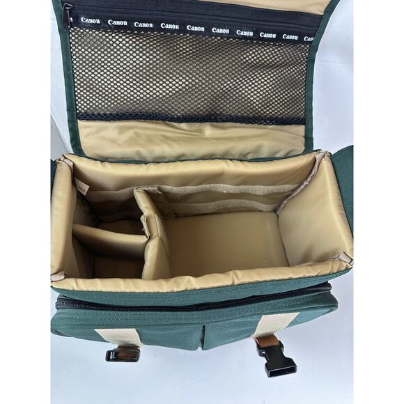 Retro Canon Camera Bag Organizer Green Pockets Shoulder Strap DSLR Carry Case - Picture 11 of 15